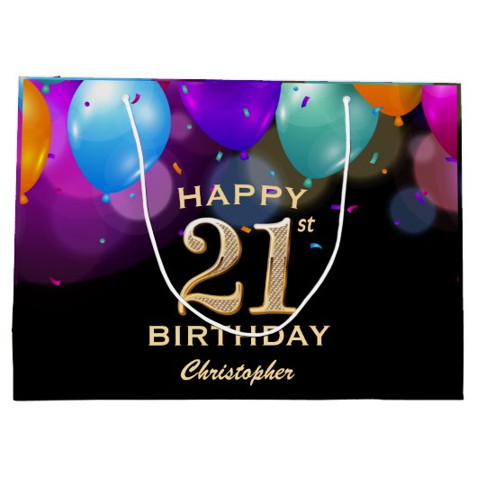 21e verjaardag Zwarte en gouden ballonnen Groot Cadeauzakje (Achterkant)