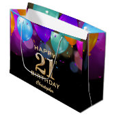 21e verjaardag Zwarte en gouden ballonnen Groot Cadeauzakje (Voorkant Gekanteld)
