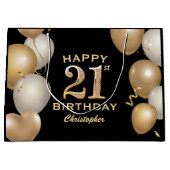21e verjaardag Zwarte en gouden ballonnen Groot Cadeauzakje (Voorkant)