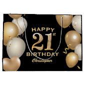 21e verjaardag Zwarte en gouden ballonnen Groot Cadeauzakje (Achterkant)