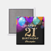 21e verjaardag Zwarte en gouden ballonnen Magneet (Voorkant / Achterkant)