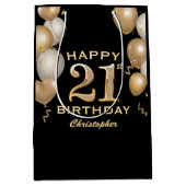 21e verjaardag Zwarte en gouden ballonnen Medium Cadeauzakje (Voorkant)