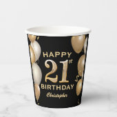 21e verjaardag Zwarte en gouden ballonnen Papieren Bekers (Voorkant)