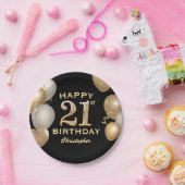 21e verjaardag Zwarte en gouden ballonnen Papieren Bordje (Feest)