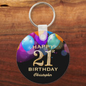 21e verjaardag Zwarte en gouden ballonnen Sleutelhanger (Voorkant)