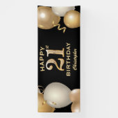 21e verjaardag Zwarte en gouden ballonnen Spandoek (Verticaal)