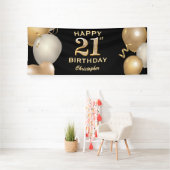 21e verjaardag Zwarte en gouden ballonnen Spandoek (Insitu)