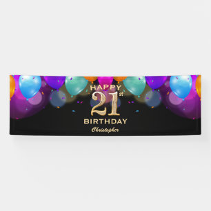 21e verjaardag Zwarte en gouden ballonnen Spandoek