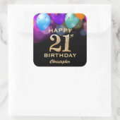 21e verjaardag Zwarte en gouden ballonnen Vierkante Sticker (Tas)