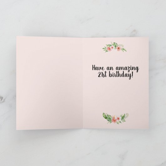 21e verjaardag zwarte Floral Girl Name Kaart (Binnen)