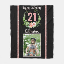 21e verjaardag zwarte florale naam