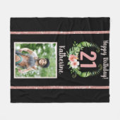 21e verjaardag zwarte florale naam fleece deken (Voorkant (Horizontaal))