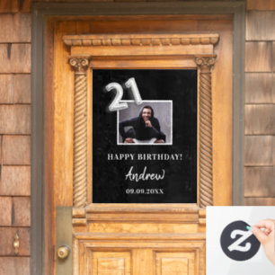21e verjaardag zwarte foto naam man raamsticker