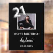21e verjaardag zwarte foto naam man raamsticker (Vel 2)