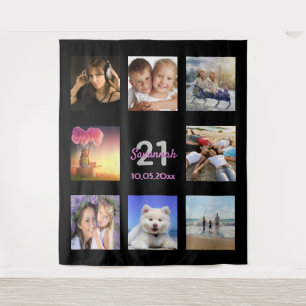 21e verjaardag zwarte fotocollage wandkleed