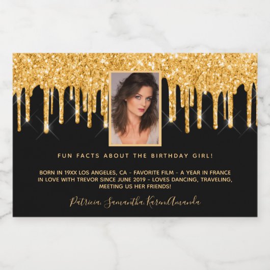 21e verjaardag zwarte glitter gouden leukste feite sparkling wijnetiket (Enkel label)