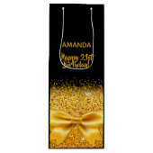 21e verjaardag zwarte gouden boegelegante naam wijn cadeautas (Voorkant)