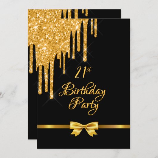 21e verjaardag zwarte gouden boog druppel kaart (Voorkant / Achterkant)