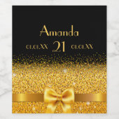 21e verjaardag zwarte gouden boog elegant wijn etiket (Enkel label)