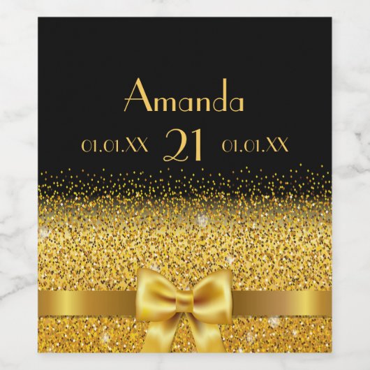 21e verjaardag zwarte gouden boog elegant wijn etiket (Enkel label)