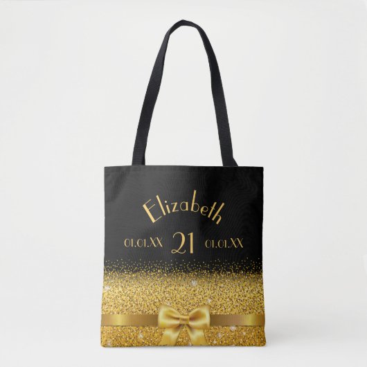 21e verjaardag zwarte gouden boog naam tote bag (Voorkant)