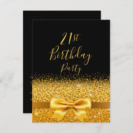 21e verjaardag zwarte gouden boog uitnodiging (Voorkant / Achterkant)