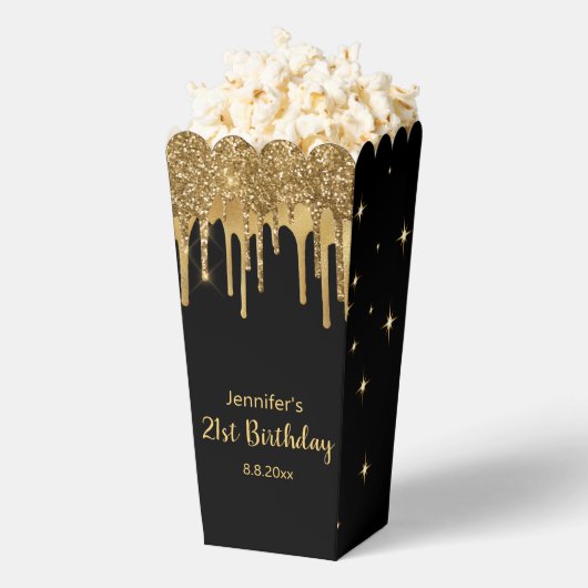 21e verjaardag zwarte gouden druppelaar bedankdoosjes (Popped)