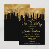 21e verjaardag zwarte gouden druppelaar kikkerkiek kaart (Voorkant / Achterkant)