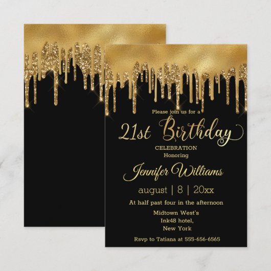 21e verjaardag zwarte gouden druppelaar kikkerkiek kaart (Voorkant / Achterkant)