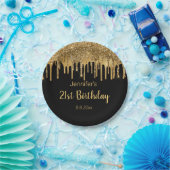 21e verjaardag zwarte gouden druppelaar papieren bordje (Feest)