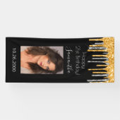 21e verjaardag zwarte gouden foto glitter zilvergl spandoek (Horizontaal)