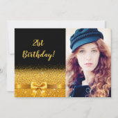 21e verjaardag zwarte gouden fotoglam kaart (Voorkant)