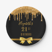 21e verjaardag zwarte gouden glitter drip naam papieren bordje (Voorkant)