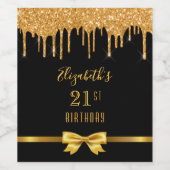 21e verjaardag zwarte gouden glitter drip naam wijn etiket (Enkel label)