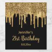 21e verjaardag zwarte gouden glitters wijn etiket (Enkel label)