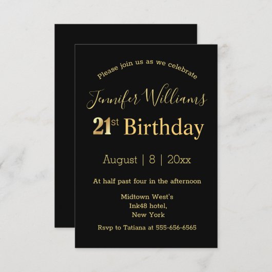 21e verjaardag zwarte gouden handschrift kaart (Voorkant / Achterkant)