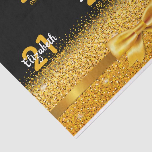 21e verjaardag zwarte gouden naam boegelegant tissuepapier (Detail)