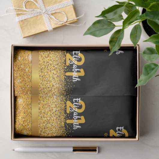 21e verjaardag zwarte gouden naam boegelegant tissuepapier (Geschenk)