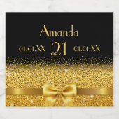 21e verjaardag zwarte gouden naam chic sparkling wijnetiket (Enkel label)