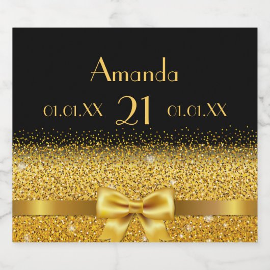 21e verjaardag zwarte gouden naam chic sparkling wijnetiket (Enkel label)