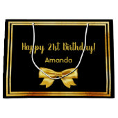 21e verjaardag zwarte gouden naam elegante boog groot cadeauzakje (Voorkant)