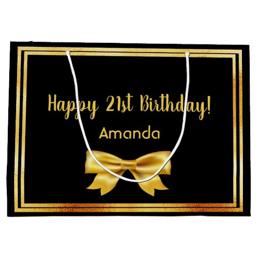 21e verjaardag zwarte gouden naam elegante boog groot cadeauzakje (Achterkant)