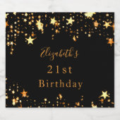 21e verjaardag zwarte gouden sterren moderne elega sparkling wijnetiket (Enkel label)