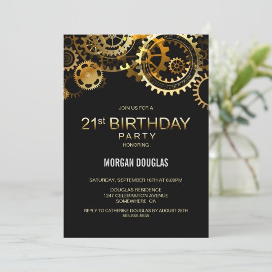 21e verjaardag zwarte gouden sterunkhorlogebandjes kaart (Staand voorkant)