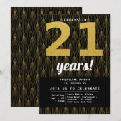 21e verjaardag zwarte goudfeest kaart (Voorkant / Achterkant)