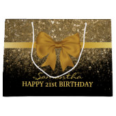 21e verjaardag zwarte goudglitter spaarpjes groot cadeauzakje (Voorkant)