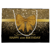 21e verjaardag zwarte goudglitter spaarpjes groot cadeauzakje (Achterkant)