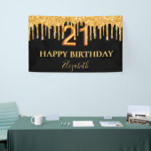21e verjaardag zwarte goudglitterdruppels spandoek (Beurs)