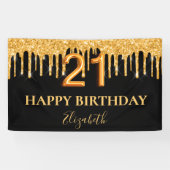 21e verjaardag zwarte goudglitterdruppels spandoek (Horizontaal)
