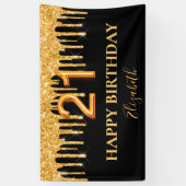 21e verjaardag zwarte goudglitterdruppels spandoek (Verticaal)